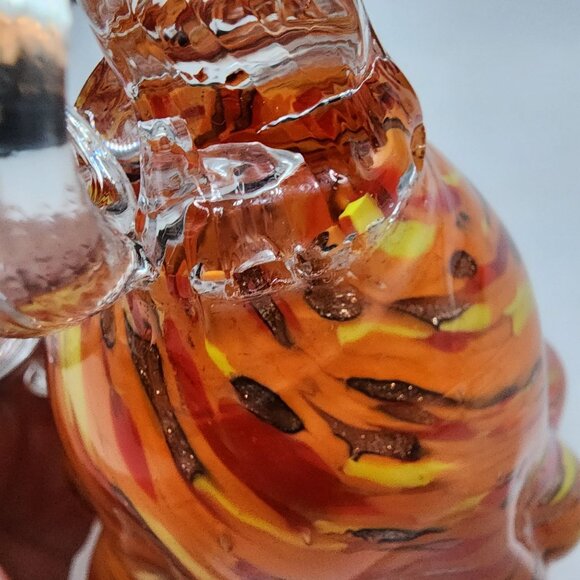 Hand Blown Glass Pumpkin Lamp With Handle & Bright Orange Fall Colors 8" Tall - Picture 9 of 10